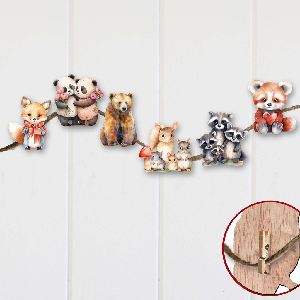 Forest Animals Clip-On Eco Wood Decorative Ornaments Set of 6 by G. Debrekht - Christmas Decor - 8090021C-S6