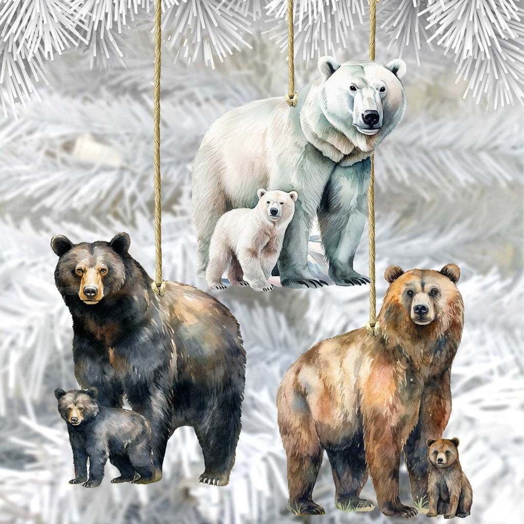 Alaskan Bears Eco Wood Ornaments Set of 3 by G. Debrekht - Wildlife Holiday Decor - 8091320S3