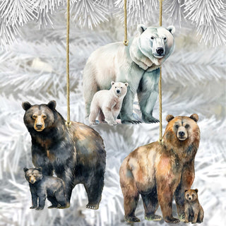 Alaskan Bears Eco Wood Ornaments Set of 3 by G. Debrekht - Wildlife Holiday Decor - 8091320S3
