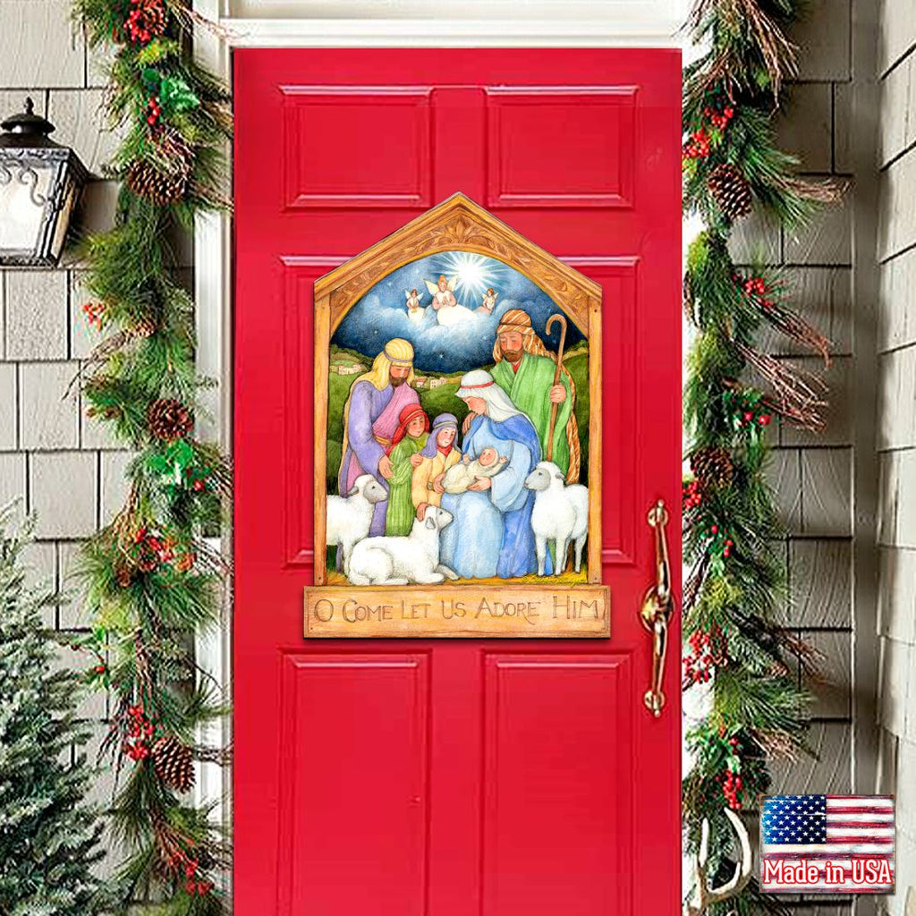 Holy Family Nativity Door Decor by Susan Winget - Nativity Holiday Decor - 8471112H-SW