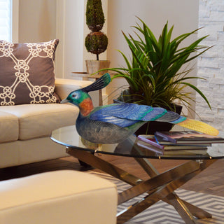 One-of-a-Kind Colorful Peacock Hand-Carved Oversized Wooden Box Figurine