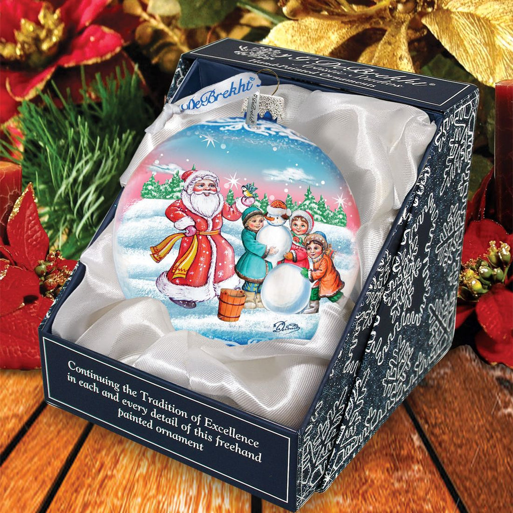 Christmas Village Ball Glass Ornament by G. DeBrekht - Christmas Santa Snowman Decor - 73320