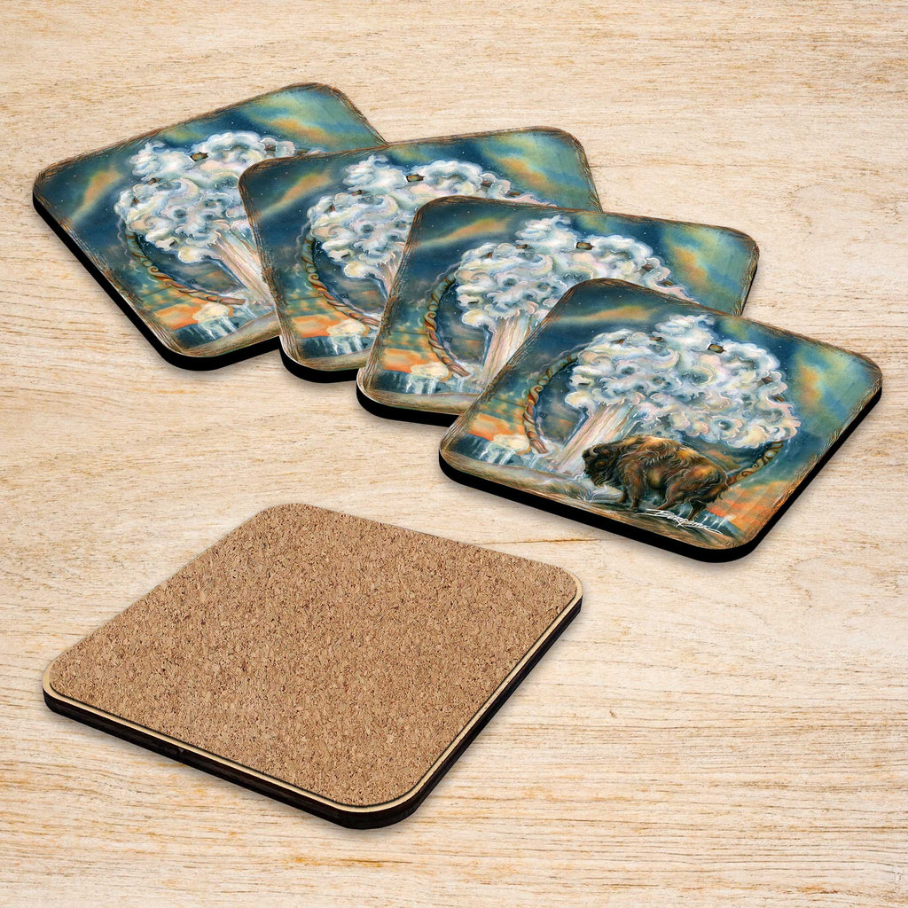 Wild Spirit of Nature Wooden Cork Coasters Gift Set of 4 by J. Bergsma - Wildlife Decor - 8199467C-S4