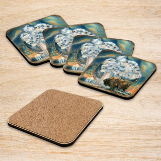 Wild Spirit of Nature Wooden Cork Coasters Gift Set of 4 by J. Bergsma - Wildlife Decor - 8199467C-S4