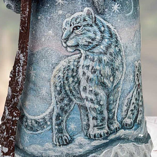 Santa and the Snow Leopard Santa Hand-Painted WOODCARVED Figurine by G. DeBrekht - Wildlife Holiday Decor - 821508-2