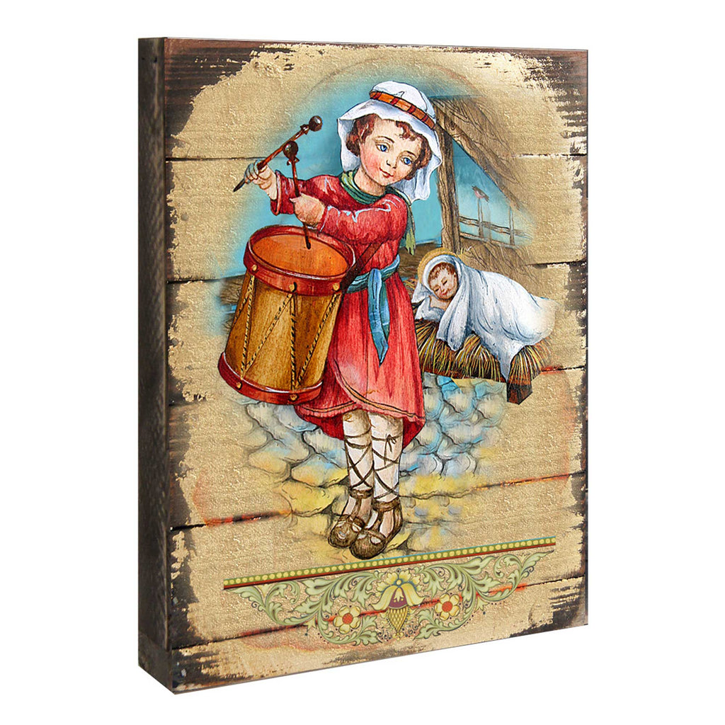 Drummer Boy Wooden Gold Plated Religious Christian Sacred Icon - Inspirational Icon Decor - 85044