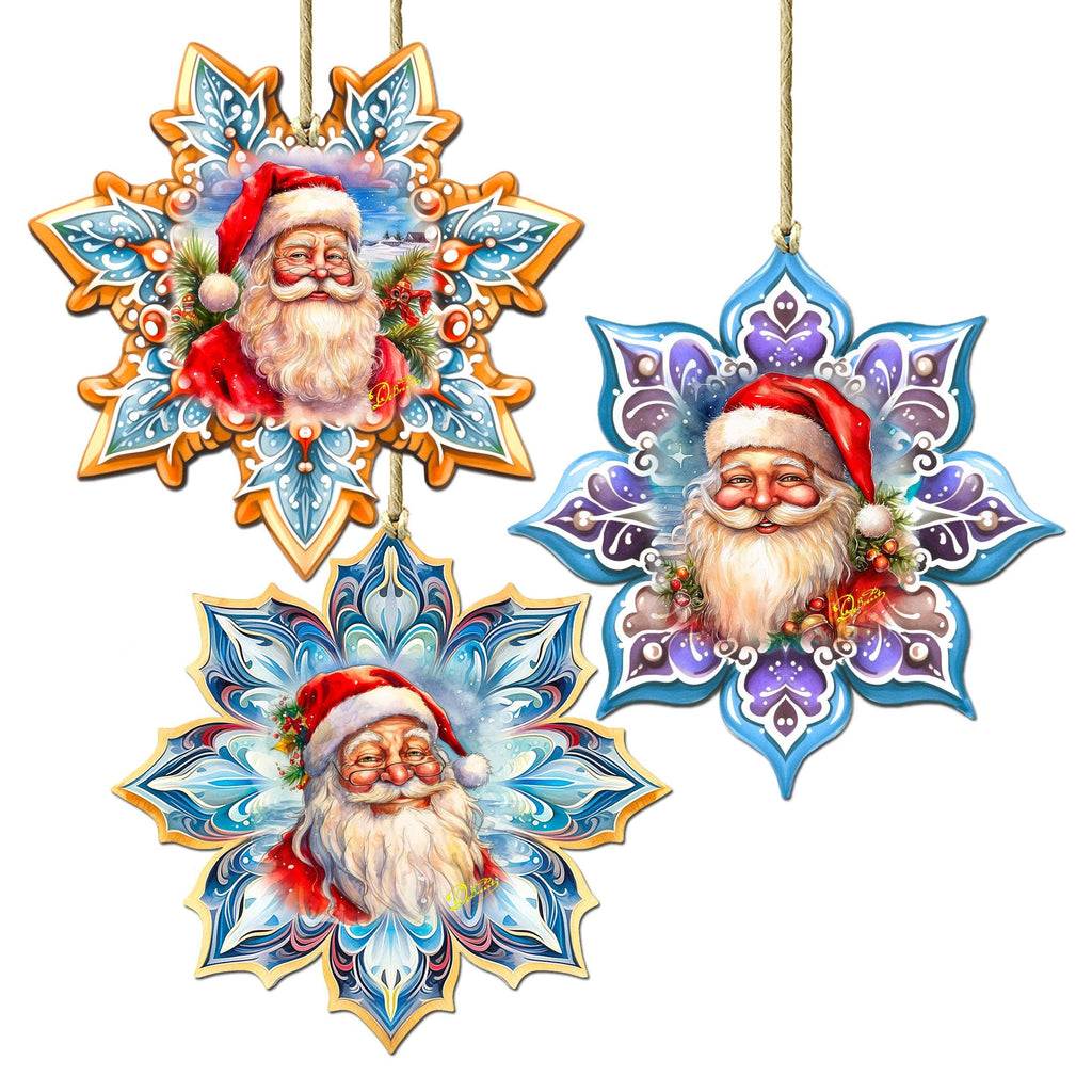 Santa's Smile Snowflake Eco Wood Ornaments Set of 3 by G. Debrekht - Christmas Decor - 8090148-S3