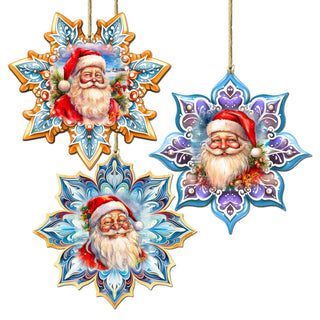 Santa's Smile Snowflake Eco Wood Ornaments Set of 3 by G. Debrekht - Christmas Decor - 8090148-S3