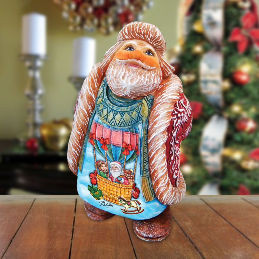 Balloon Ride Santa Handcrafted Christmas Figurine - G. DeBrekht - Christmas Santa Snowman Decor - 534513