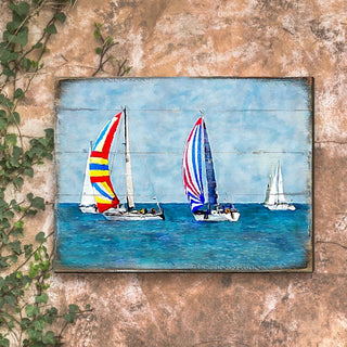 Ahlers Sailboats Wood Wooden Coastal Wall Art by Nature Wonders - Coastal Sea-Life Decor - 95259B