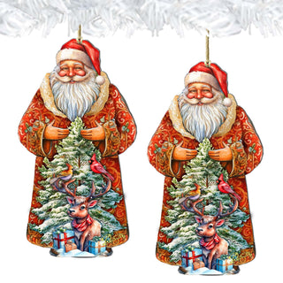 Santa with Forest Friends Wooden Ornaments by G. Debrekht - Christmas Santa Snowman Decor - 8691409
