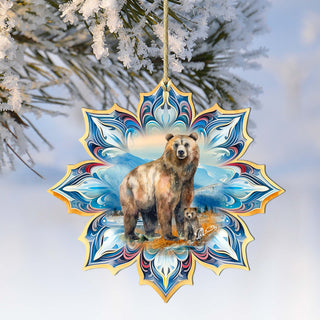 Brown Bear Snowflake Wooden Ornaments by G. Debrekht - Nature Wildlife Decor - 8688409