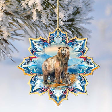 Brown Bear Snowflake Wooden Ornaments by G. Debrekht - Nature Wildlife Decor - 8688409