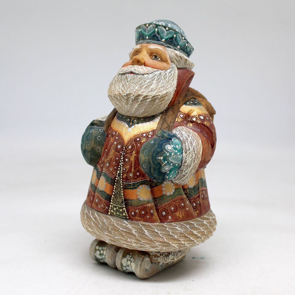 One-of-a-Kind Santa on Ski WOODCARVED Figurine 55x35x3 by GDeBrekht - Unique Handcrafted and Handpainted Collectible