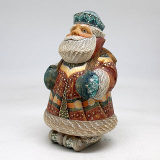 One-of-a-Kind Santa on Ski WOODCARVED Figurine 55x35x3 by GDeBrekht - Unique Handcrafted and Handpainted Collectible