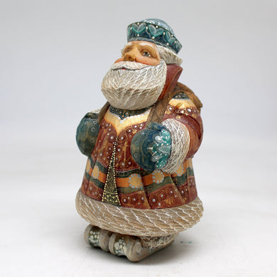 One-of-a-Kind Santa on Ski WOODCARVED Figurine 55x35x3 by GDeBrekht - Unique Handcrafted and Handpainted Collectible