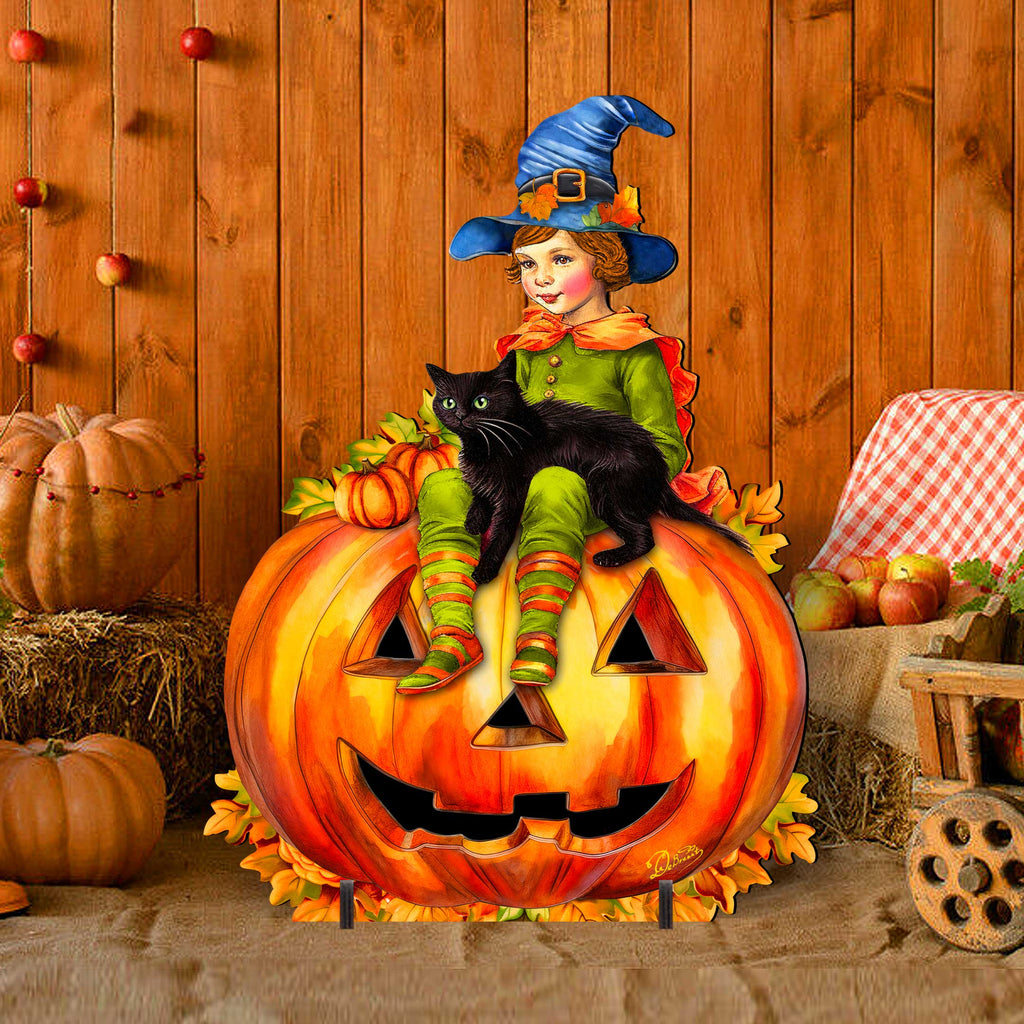 Boy on Pumpkin Freestanding Decor - Halloween Yard Decor by G. Debrekht - Halloween Decor- 8652795F