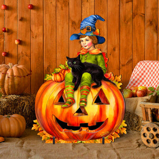 Boy on Pumpkin Freestanding Decor - Halloween Yard Decor by G. Debrekht - Halloween Decor- 8652795F