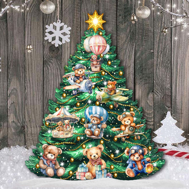 Teddy Bear-Themed Christmas Tree Outdoor Indoor Decor Wooden Christmas Decoration by G. Debrekht Christmas Decor - 8191508F