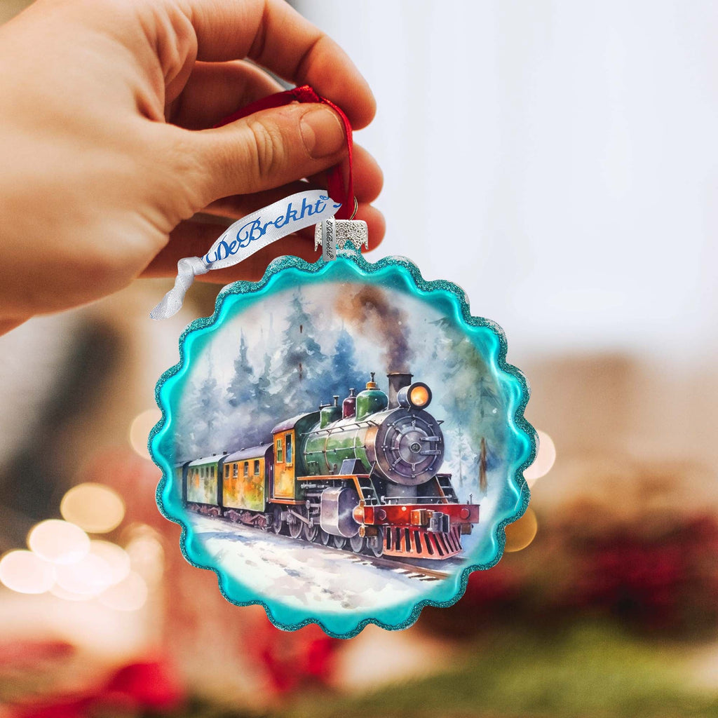 Christmas Train Wreath Glass Ornament by G. Debrekht - Christmas Decor - 759-051