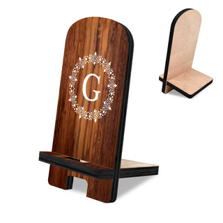 Personalized Cell Phone Stand Circle Boarder Letter Monogram Phone Stand Wood Stand Mobile Tablet Holder Charging Station Organizer - 892013P