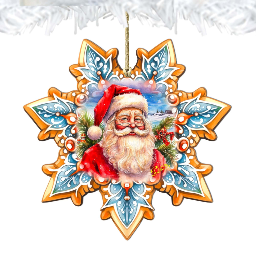 Santa Snowflake Large Wooden Ornament by G. Debrekht - Christmas Santa Snowman Decor - 8688422M
