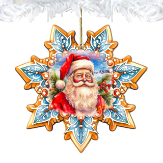 Santa Snowflake Large Wooden Ornament by G. Debrekht - Christmas Santa Snowman Decor - 8688422M