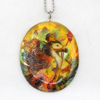 One-of-a-Kind Mother of Pearl Lacquered Miniature Jewelry Pendant 1.75 x 2