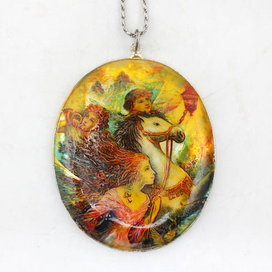 One-of-a-Kind Mother of Pearl Lacquered Miniature Jewelry Pendant 1.75 x 2