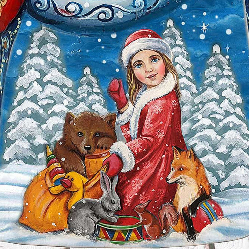 The Snow Maiden with Forest Friends Santa Hand-Painted WOODCARVED Figurine by G. DeBrekht - Christmas Decor - 8203012 *** PRE-ORDER - Handmade Just for You! ***