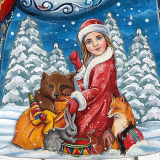 The Snow Maiden with Forest Friends Santa Hand-Painted WOODCARVED Figurine by G. DeBrekht - Christmas Decor - 8203012 *** PRE-ORDER - Handmade Just for You! ***