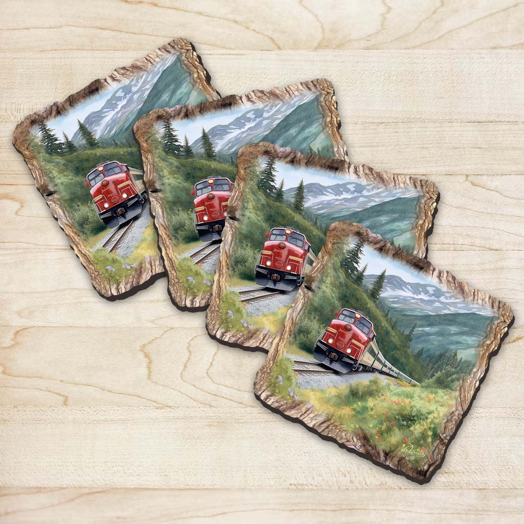 Train Wooden Cork Coasters Gift Set of 4 by Nature Wonders Nature Wildlife Decor - 95393C-S4