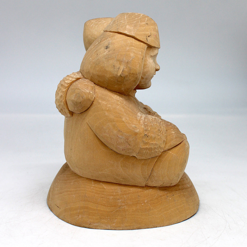 Brother and Sister - Wood-Carved Figurine 5 x 5 x 6 Limited Edition by GDeBrekht - Nature Wood Carving