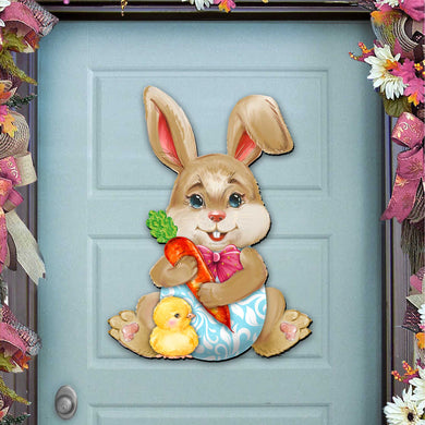 Bunny with Chick Wooden Door Hanger by G. DeBrekht - Easter Spring Decor - 815432-1H