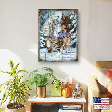 Gather in Peace Father Winter Animals Wooden Wall Art by J. Bergsma - Nature Wildlife Decor - 8592968BP-JB