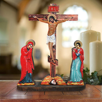 Golgotha Crucifixion Tableau with Wooden Cross - Inspirational Icon Decor - 88159