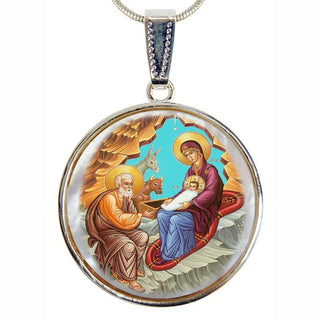 Orthodox Nativity Silver Plated Mother of Pearl Necklace Jewelry - 43052