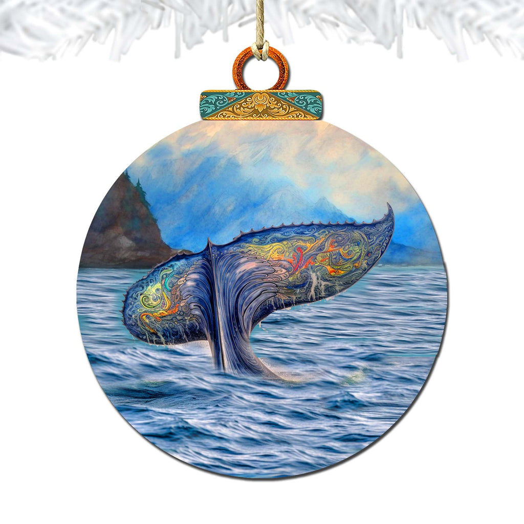 Rainbow Humpback's Tail Wooden Ornaments by G.Debrekht - Wildlife Holiday Decor - 870044