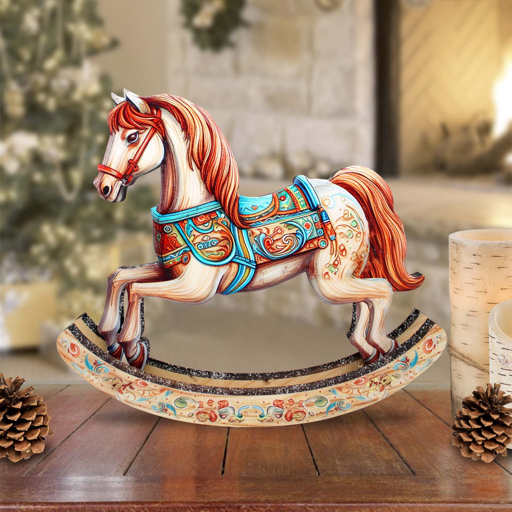Timeless Ride of Joy Limited Edition Wooden Rocking Horse Figurine by G. Debrekht - Christmas Centerpiece Decor - 89307