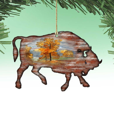 Buffalo Christmas Wooden Ornaments by Nature Wonders - Wildlife Holiday Decor - 8198212