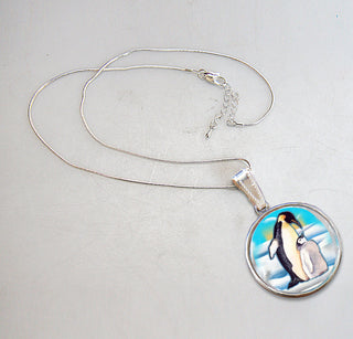 Love Coup[e Penguins Silver Plated Mother of Pearl Jewelry Pendant Necklace - 44033-2