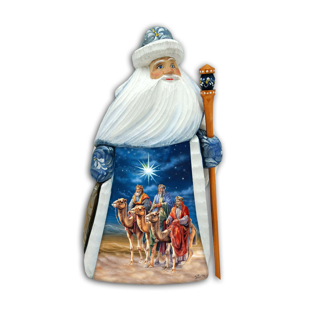 Three Kings Santa Hand-Painted WOODCARVED Figurine by G. DeBrekht - Nativity Holiday Decor - 8209018