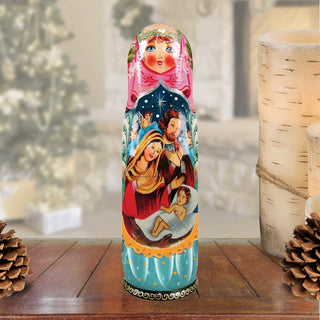 Nativity Hand-Painted Wooden Bottle Holder, Wine Box, Tall Gift Box by G. DeBrekht - Nativity Holiday Decor - 190132