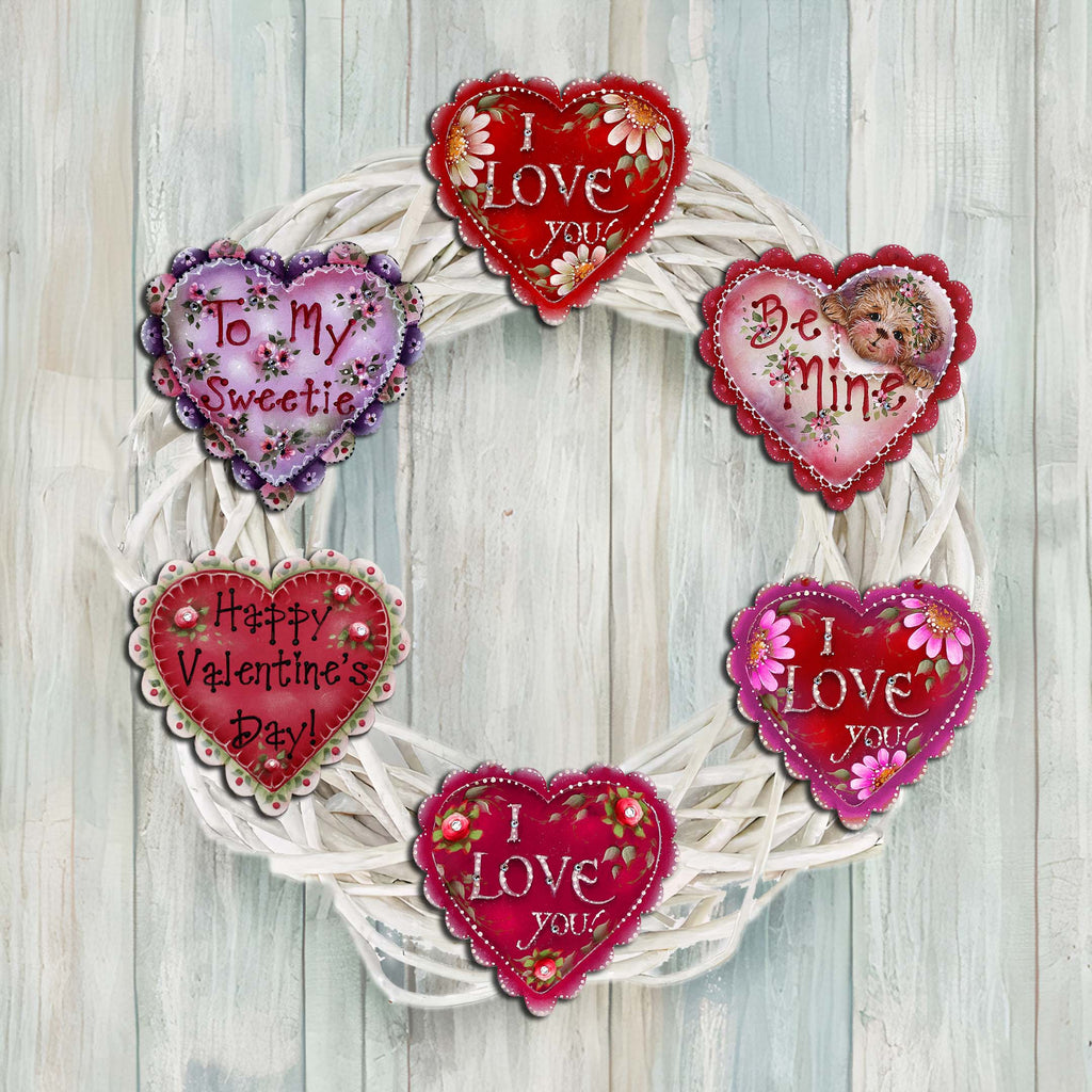 Hearts of Love Clip-On Eco Wood Decorative Ornaments Set of 6 - Family Love Decor - 8090128C-S6