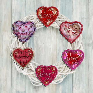 Hearts of Love Clip-On Eco Wood Decorative Ornaments Set of 6 - Family Love Decor - 8090128C-S6