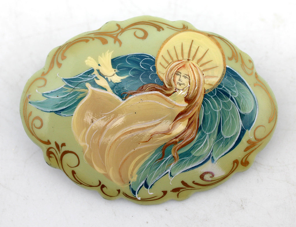 Handpainted Lacquered Miniature Jewelry Brooch Pin by G.DeBrekht Unique Handmade Gift Collectible and Home Decoration