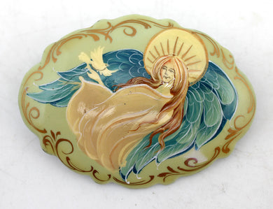 Handpainted Lacquered Miniature Jewelry Brooch Pin by G.DeBrekht Unique Handmade Gift Collectible and Home Decoration