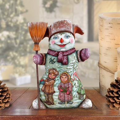 Mr. Snowman with Kids Hand-Painted WOODCARVED Masterpiece by G. DeBrekht - Christmas Santa Snowman Decor - 2821583