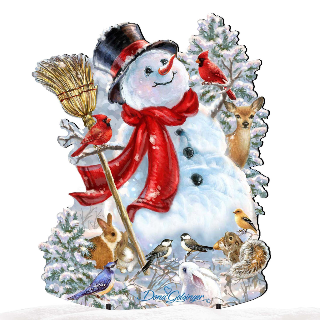 Frosty Forest Friends Snowman Christmas Outdoor Scene by D. Gelsinger - Christmas Santa Snowman Decor - 8461026F-1624