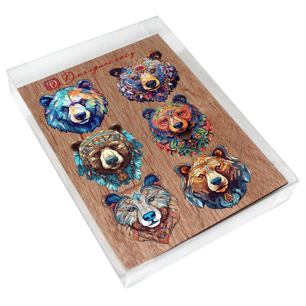Mystical Bears Clip-On Eco Wood Decorative Ornaments Set of 6 by G. Debrekht - Wildlife Decor - 8090120C-S6
